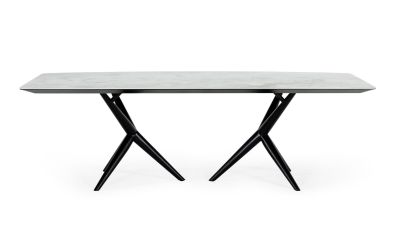 Modrest Stetson - Modern White Ceramic & Smoked Ash Dining Table