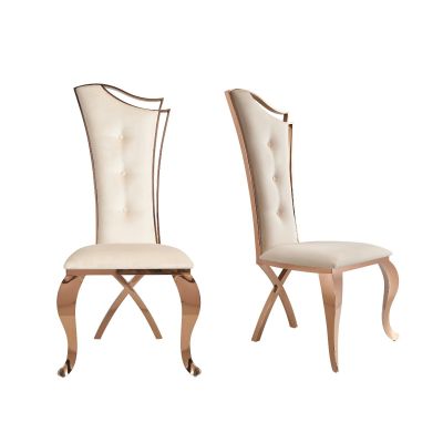 Modrest Bonnie - Beige Velvet & Rose Gold Dining Chair (Set of 2)