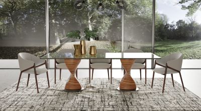 Modrest Cleveland - Contemporary Glass and Walnut Dining Table