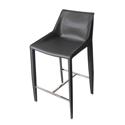 Modrest Halo - Modern Grey Saddle Leather Counter Stool