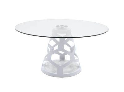 Modrest Lilly - Modern 12mm Round Glass + White Dining Table