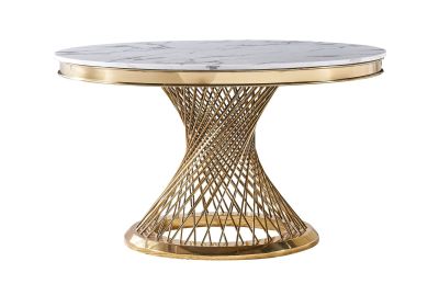 Modrest Potter - White Marble & Gold Stainless Steel Round Dining Table