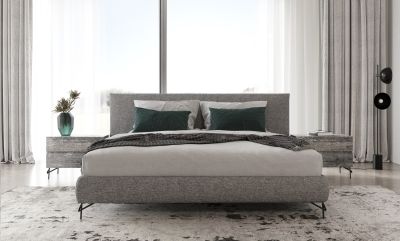 Nova Domus Aria - Italian Modern Multi Grey Q Bed and Two Nightstands