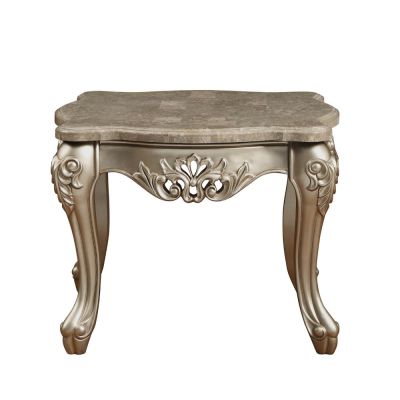 ACME Ranita End Table Marble Top & Champagne Finish