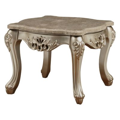 ACME Ranita End Table Marble Top & Champagne Finish