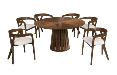 Modrest Weiss - Mid-Century Modern Walnut Round Dining Table + 6 Chair Set