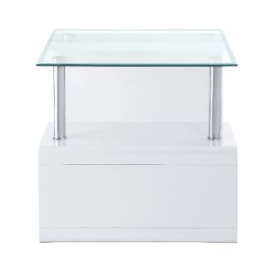 ACME Nevaeh End Table Clear Glass Top & White High Gloss Finish