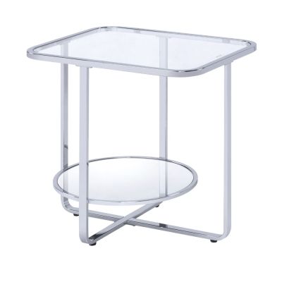 ACME Hollo End Table Glass & Chrome Finish