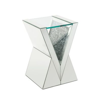 ACME Noralie End Table Clear Glass Mirrored & Faux Diamonds