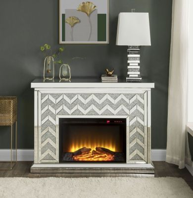 ACME Noralie Fireplace Mirrored & Faux Diamonds