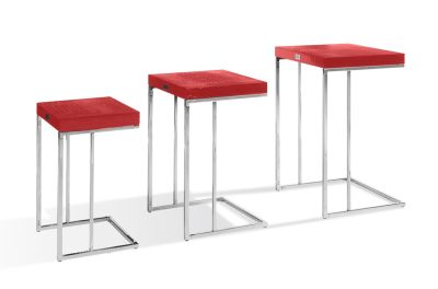 A&X Amelia - Modern Red Crocodile Lacquer End Table Set