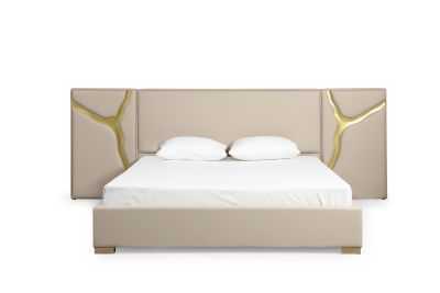 Modrest Aspen - Glam Beige Bonded Leather & Gold EK Bed