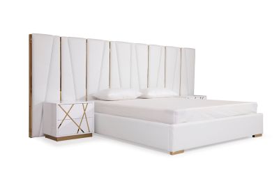 Eastern King Modrest Nixa Modern White Bonded Leather & Gold Bed