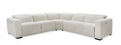 Divani Casa Beck- Contemporary White Fabric Sectional Sofa with 3 Recliners