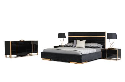 Eastern King Nova Domus Cartier Modern Black & Brushed Bronze Bedroom Set