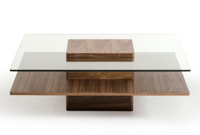 Modrest Clarion Mid-Century Walnut and Glass Coffee Table