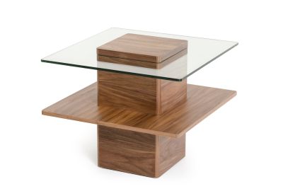 Modrest Clarion Mid-Century Walnut and Glass End Table