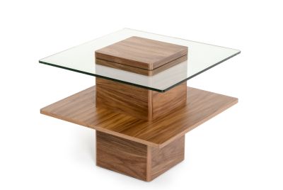 Modrest Clarion Mid-Century Walnut and Glass End Table