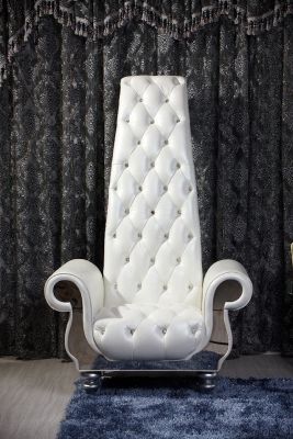 Divani Casa Luxe Neo-Classical Pearl White Italian Leather Leisure Chair