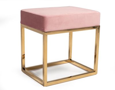 Modrest Downey Modern Pink Velvet & Gold Stool Ottoman