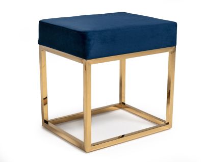 Modrest Downey Modern Blue Velvet & Gold Stool Ottoman