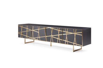 Modrest Kilson - Modern Black Oak & Champagne Gold TV Stand