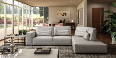 Lamod Italia Hollywood - Italian Light Grey Leather RAF Chaise Sectional Sofa