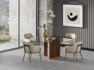 Modrest Kaye - Modern Walnut + Glass 71" Round Dining Table