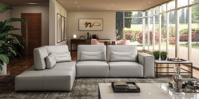 Lamod Italia Hollywood - Italian Light Grey Leather LAF Chaise Sectional Sofa