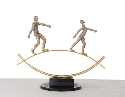 SZ0241 Modern Bronze Acrobats-Tightrope Sculpture