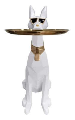 Modrest Cool Dog With Plate Modern White + Gold Sculpture