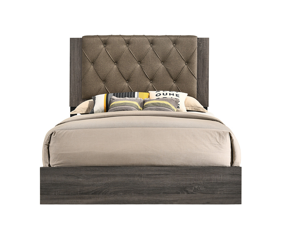 Avantika Rustic Gray & Oak Eastern King Upolstered Bed | Bed Frames