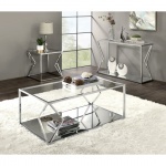 acme virtue contemporary coffee table with clear glass and chrome finish 83480